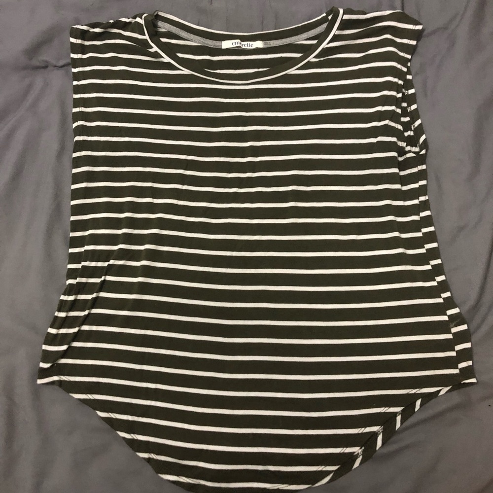 Green and white striped thick shoulder tank top